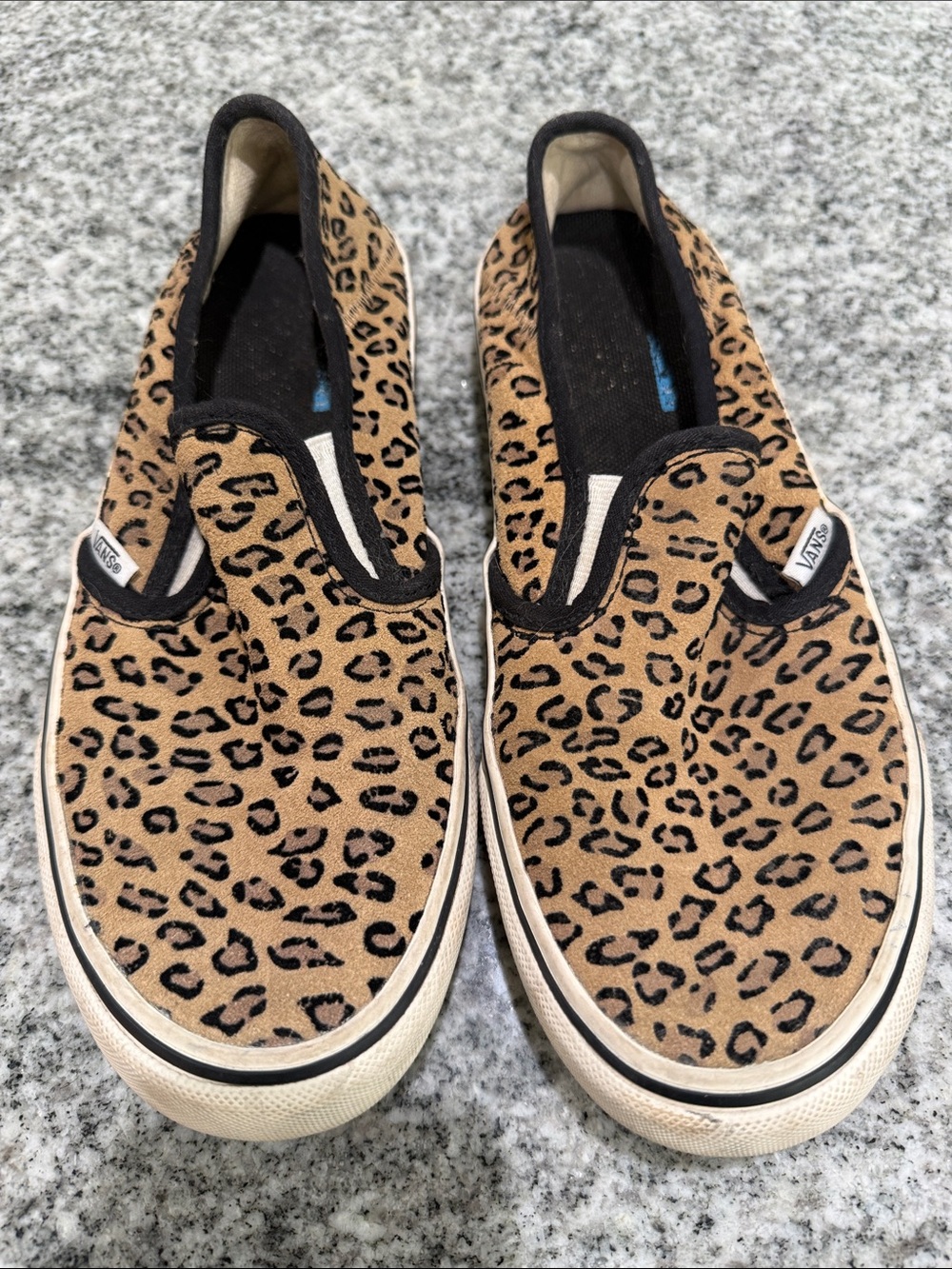 Vans Leopard Print Slip-On Sneakers - Tan & Black Size 7